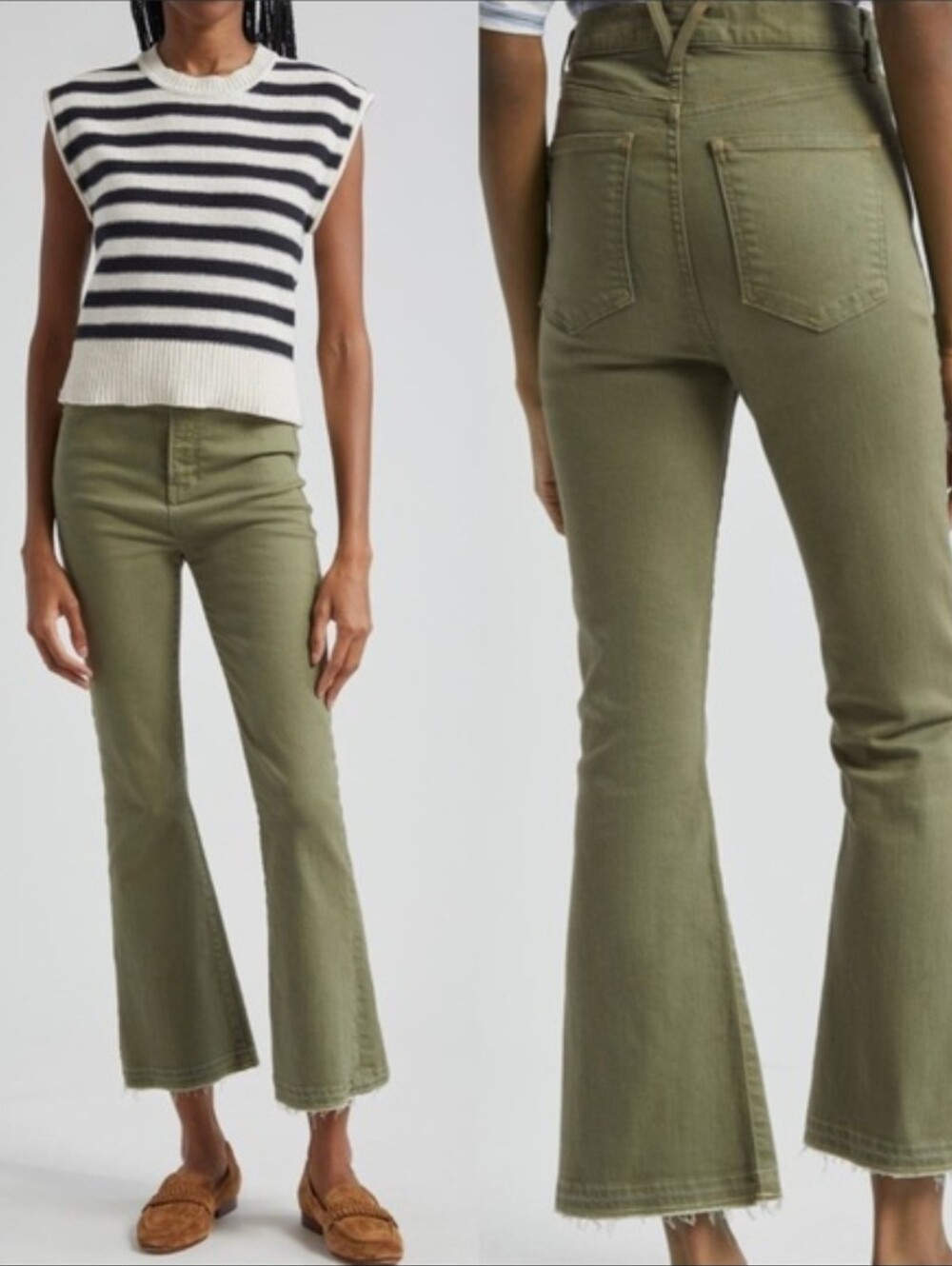Veronica Beard Carson Ankle Flare High Rise Jeans In Stone Army Size 30